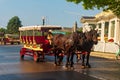 Mackinaw Island, MI - July 14, 2021: Horse drawn carriage on Mackinac Island, MI on July 14, 2021. Royalty Free Stock Photo