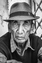 Black and white portrait of an elegant Indian old man from the city of Macleod Ganj, India. Royalty Free Stock Photo