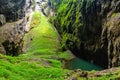 Macocha Abyss - large limestone gorge in Moravian Karst, Czech: Moravsky Kras, Czech Republic. View from bottom. Royalty Free Stock Photo