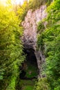 Macocha Abyss - large limestone gorge in Moravian Karst, Czech: Moravsky Kras, Czech Republic. View from the top - lower Royalty Free Stock Photo