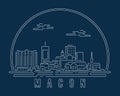 Macon, Georgia - Cityscape with white abstract line corner curve modern style on dark blue background, building skyline city