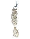 Macrame boho style keychain. Textile knotting design charm. Linear modern indigenous macrame element