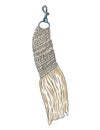 Macrame boho style keychain. Textile knotting design charm. Linear modern indigenous macrame element