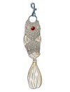 Macrame boho style keychain. Textile knotting design charm. Linear modern indigenous macrame element