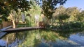 A macrame decoration for a photoshoot behind a lake of a garden iran