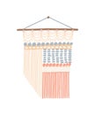 Macrame design vector illustration. Wall hanging decoration with thread fringe, cord and beads. Bohemian style