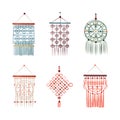 Macrame Wall Hangings as Boho Style Decor Element Vector Set