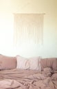 Macrame wall interior wrinkled sheet pillows blanket