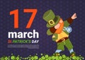 17 Macrh Happy St. Patricks Day Poster With Green Leprechaun On Template Background Royalty Free Stock Photo