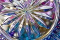 Macro abstract art background of beautiful lead crystal glass reflecting brilliant blue color Royalty Free Stock Photo