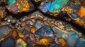 Macro background of blue and golden opal. Horizontal backdrop Royalty Free Stock Photo