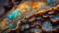 Macro background of blue and golden opal. Stone horizontal backdrop Royalty Free Stock Photo