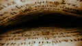 Macro background of saved medieval book with ancient writings.Archival artifacts