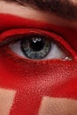 Macro beauty open Eye and red Make-up on Skin