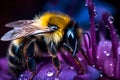 Macro bee drops on flower. Generate Ai Royalty Free Stock Photo