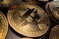 Macro Bitcoin Medallions Pile, Close Royalty Free Stock Photo