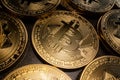 Macro Bitcoin Medallions Pile Royalty Free Stock Photo