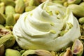 Macro Bliss of Pistachio Dream: A close-up macro shot capturing the intricate details of pistachio ice cream, a dream in