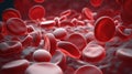 Macro blood cells, leukocytes, erythrocytes, platelets in plasma. Human anatomy. AI generated.