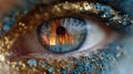 Macro Blue Eye with Reflection of Raging Wildfire Flames Royalty Free Stock Photo