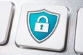 Macro Of A Blue Lock And Shield Security Icon On A Keyboard Button Royalty Free Stock Photo