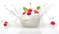 macro of a bowl of yogurt and berries white background, ai generative Royalty Free Stock Photo