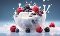 macro of a bowl of yogurt and berries white background, ai generative Royalty Free Stock Photo