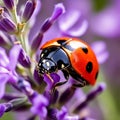 Macro Capture of a Seven-Spot Ladybug on Lavender Flower Royalty Free Stock Photo