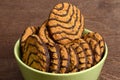 Macro chocolate cookies in a bowl