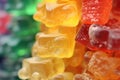 Macro close-up of assorted chewable vitamins, a symphony of fruity flavors and vivid colors, health in every chew