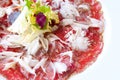 Macro Close up Beef carpaccio.