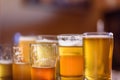 Macro closeup of a beer flight in sunlight Royalty Free Stock Photo