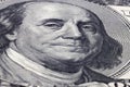 Macro close up of Ben Franklin's face on the hundred dollar bill Royalty Free Stock Photo