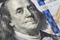 Macro close up of Ben Franklin`s face on the US 100 dollar bill Royalty Free Stock Photo