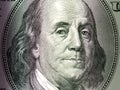 Macro close up of Ben Franklin\'s face on the US $100 dollar bill. Royalty Free Stock Photo