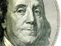 Macro close up of Ben Franklin\'s face on the US $100 dollar bill. Royalty Free Stock Photo