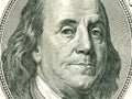 Macro close up of Ben Franklin\'s face on the US $100 dollar bill. Royalty Free Stock Photo