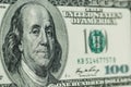 Macro close up of Ben Franklin`s face on the US 100 dollar Royalty Free Stock Photo