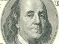 Macro close up of Ben Franklin\'s face on the US $100 dollar bill. Royalty Free Stock Photo