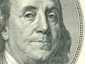 Macro close up of Ben Franklin\'s face on the US $100 dollar bill. Royalty Free Stock Photo