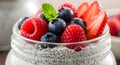 Macro Close Up Chia Seed Pudding Fruit 1 Upscaled 4X clean composition copy space Royalty Free Stock Photo