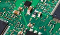 Macro Close up of components and microchips on PC circuit board