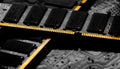 Macro Close up of computer RAM chip and motherboard Royalty Free Stock Photo