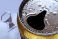 Macro close up of a frosty cold beer can