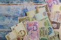 Hungarian forint banknotes and Ukrainian hryvnias currency money