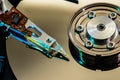 Macro Close up of inside of magnetic Hard Disc Drive Royalty Free Stock Photo