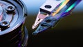 Macro Close up of inside of magnetic Hard Disc Drive Royalty Free Stock Photo