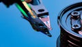 Macro Close up of inside of magnetic Hard Disc Drive Royalty Free Stock Photo