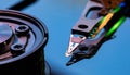 Macro Close up of inside of magnetic Hard Disc Drive Royalty Free Stock Photo