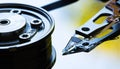 Macro Close up of inside of magnetic Hard Disc Drive Royalty Free Stock Photo